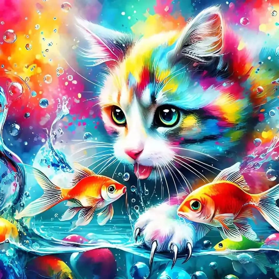 RUOPOTY Diamond Painting Kits Colorful Cats Handmade Diamond Embroidery Animal Full Round Paint By Diamonds Art Supplies Diamond