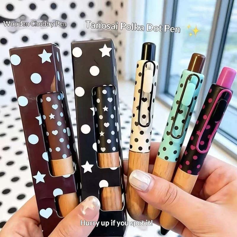 TANOOCI TP-105 Limited Polka Dot Mini Gel Pen,Low Center of Gravity Wooden Grip, Smooth Writing Black Ink Cute Pocket Stationery