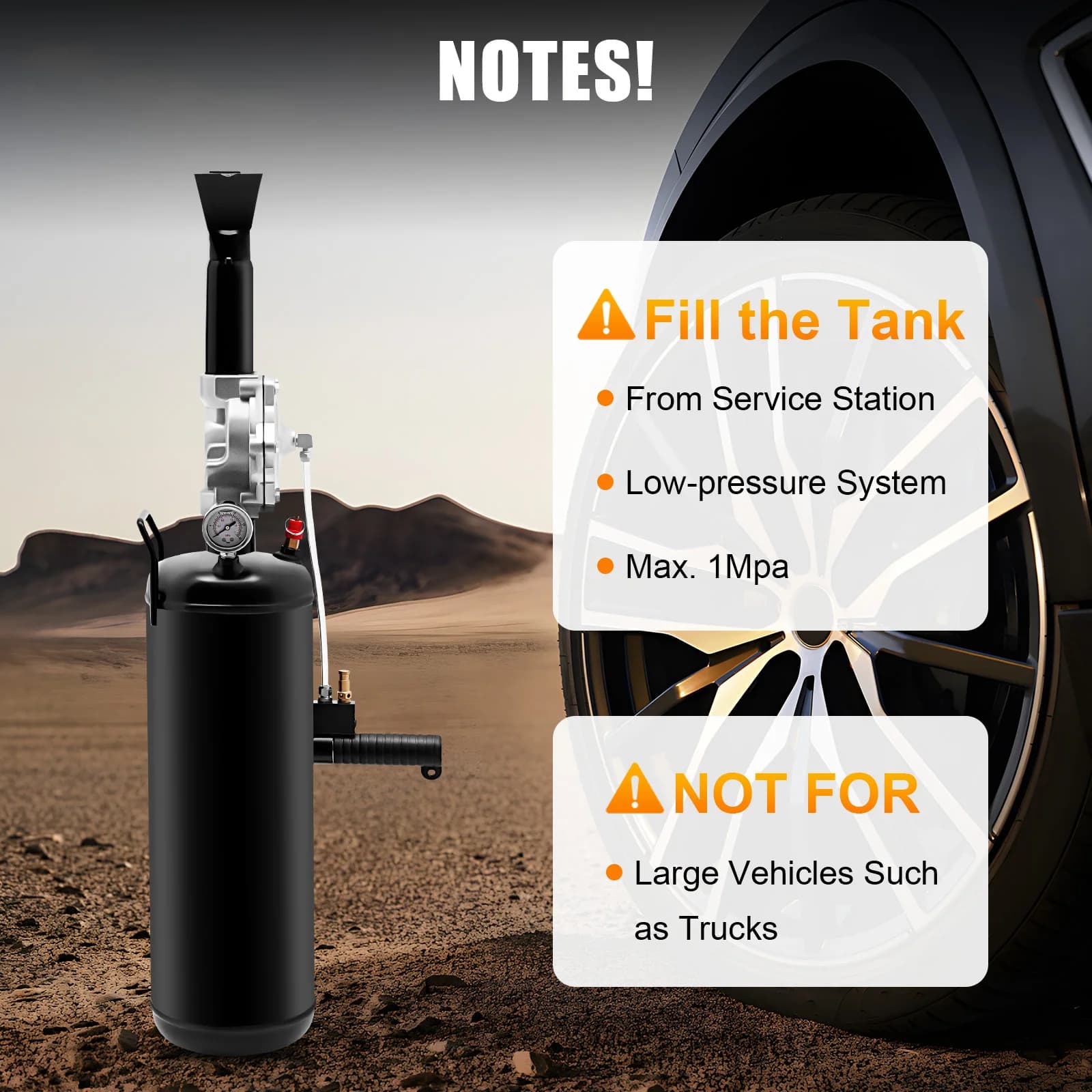 Compressore d'Aria Nero per Pneumatici, Capacità 8L/2.11Gal, 1Mpa/145PSI con Valvola di Sicurezza per Auto, Moto, Auto Elettriche