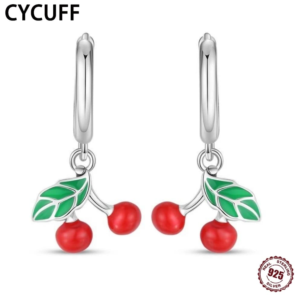 CYCUFF New 925 Sterling Silver Exquisite Fruit Cherry Earrings Women Romantic Hoop Earrings Birthday Party Gifts Trend Jewelry