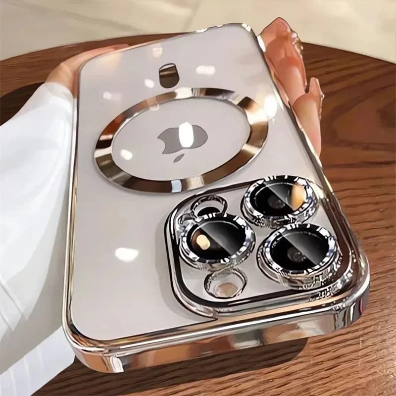 Custodia Magnetica di Lusso con Placcatura per MagSafe per iPhone 17 16 15 14 13 12 11 Pro Max Plus, Cover per Ricarica Wireless con Protezione Lente
