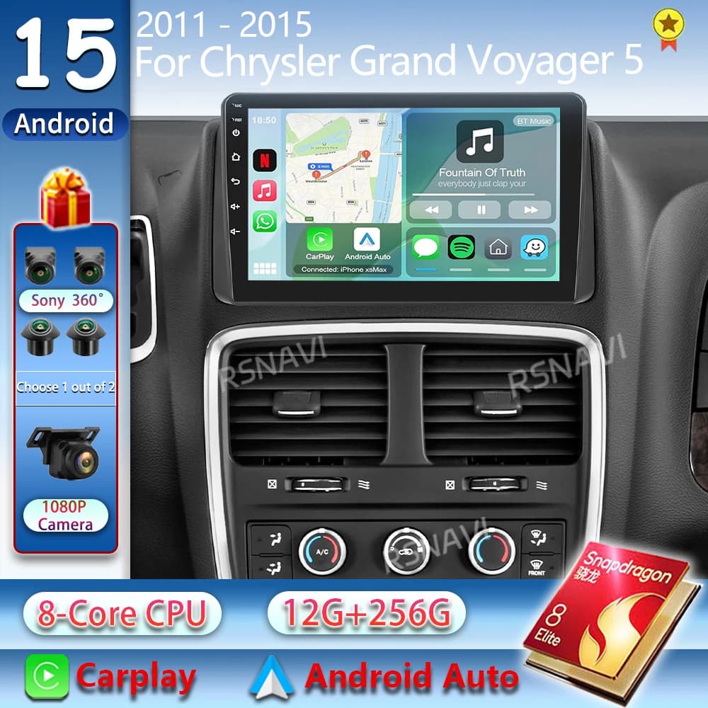 Android 15 Carplay For Chrysler Grand Voyager 5 2011 - 2015 Dodge Grand Caravan 2008-2020 Multimedia Autoradio DSP Stereo Reader