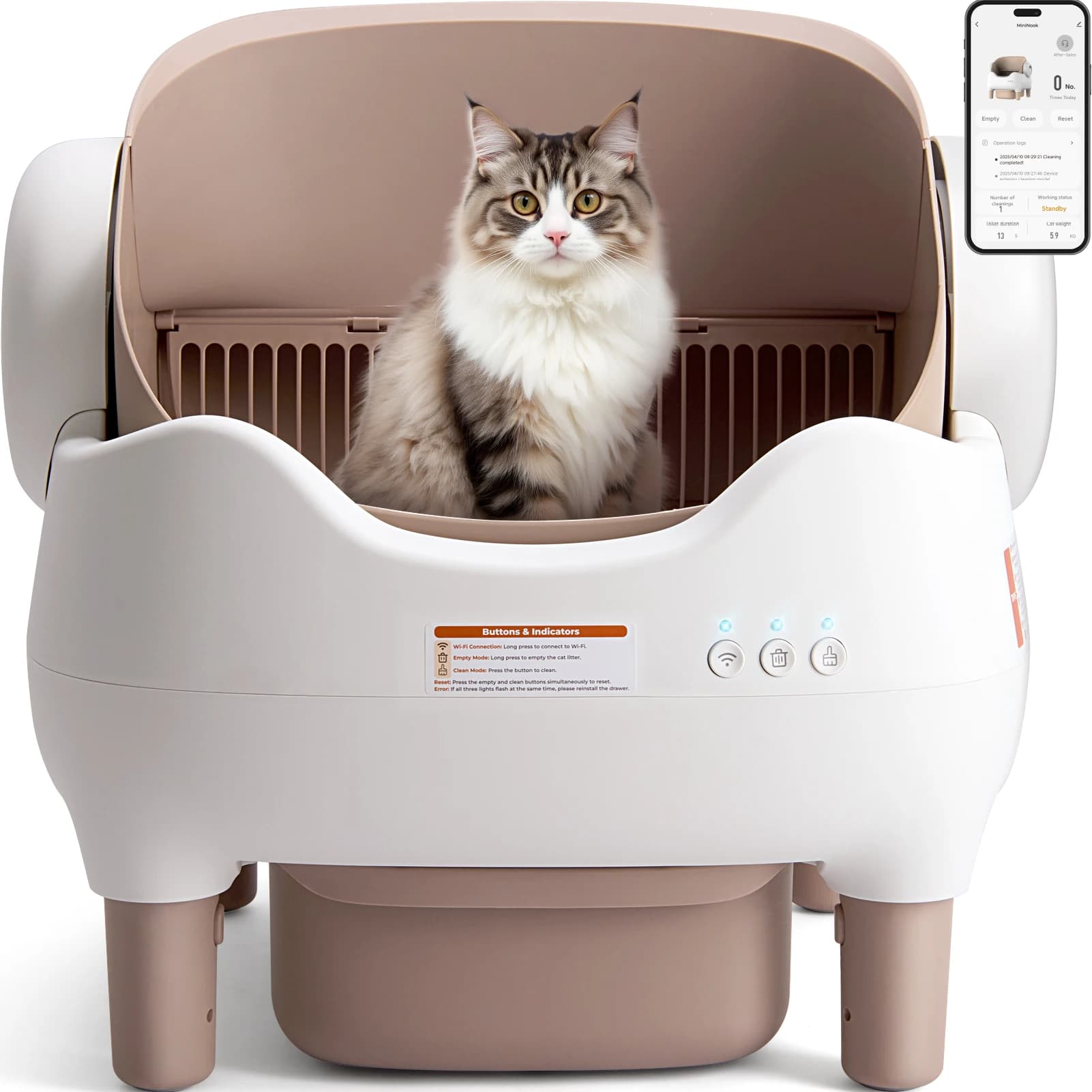 Lettiera autopulente, lettiera automatica per gatti con controllo APP, grande bidone dei rifiuti senza odori, parte superiore aperta per gatti multipli