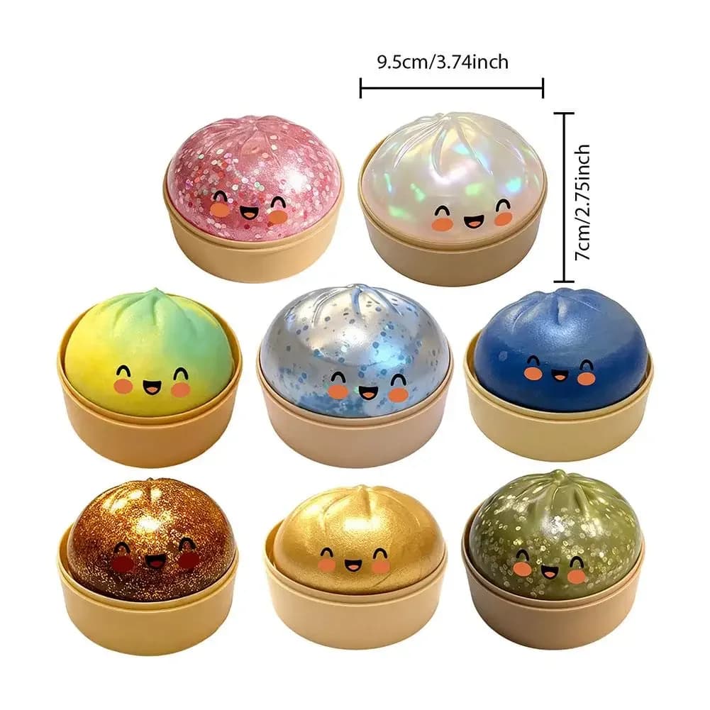 Giocattolo Antistress Realistico a Forma di Raviolo Gigante con Vaporiera, Palla Morbida in TPR, Glitterata, Carina, Divertente e Creativa Idea Regalo