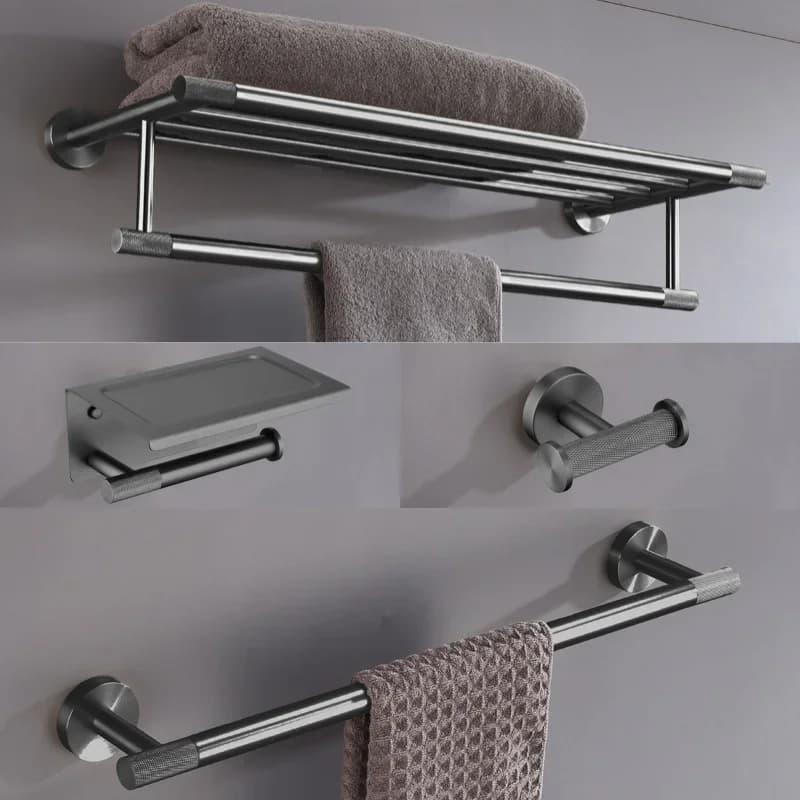 Brushed Gray Wall Mounted Bathroom Hardware Accessories Set, Toilet Paper Holder, Robe Hook & Soap Dish, Bathroom Organizer