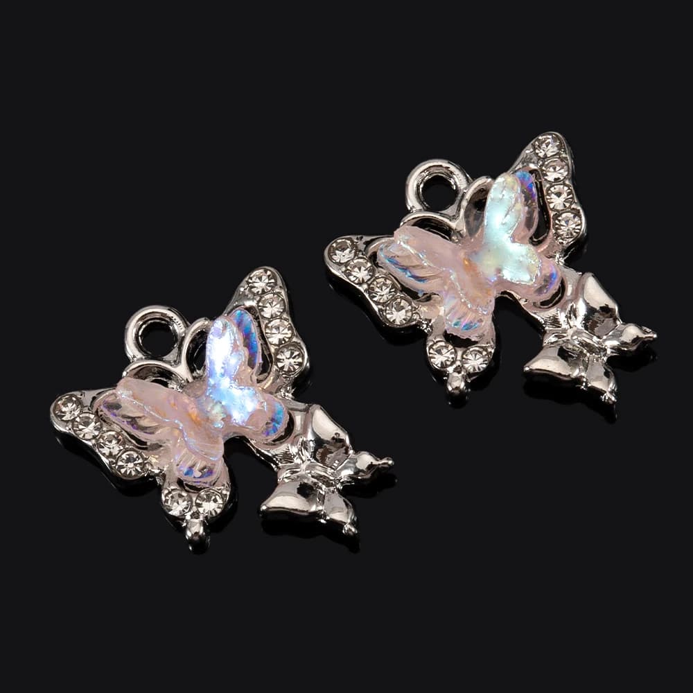 New 5pcs Stereoscopic Colourful Butterfly Pendants Rhinestone Crystal Charms for Jewelry Making DIY Necklace Bracelets Findings