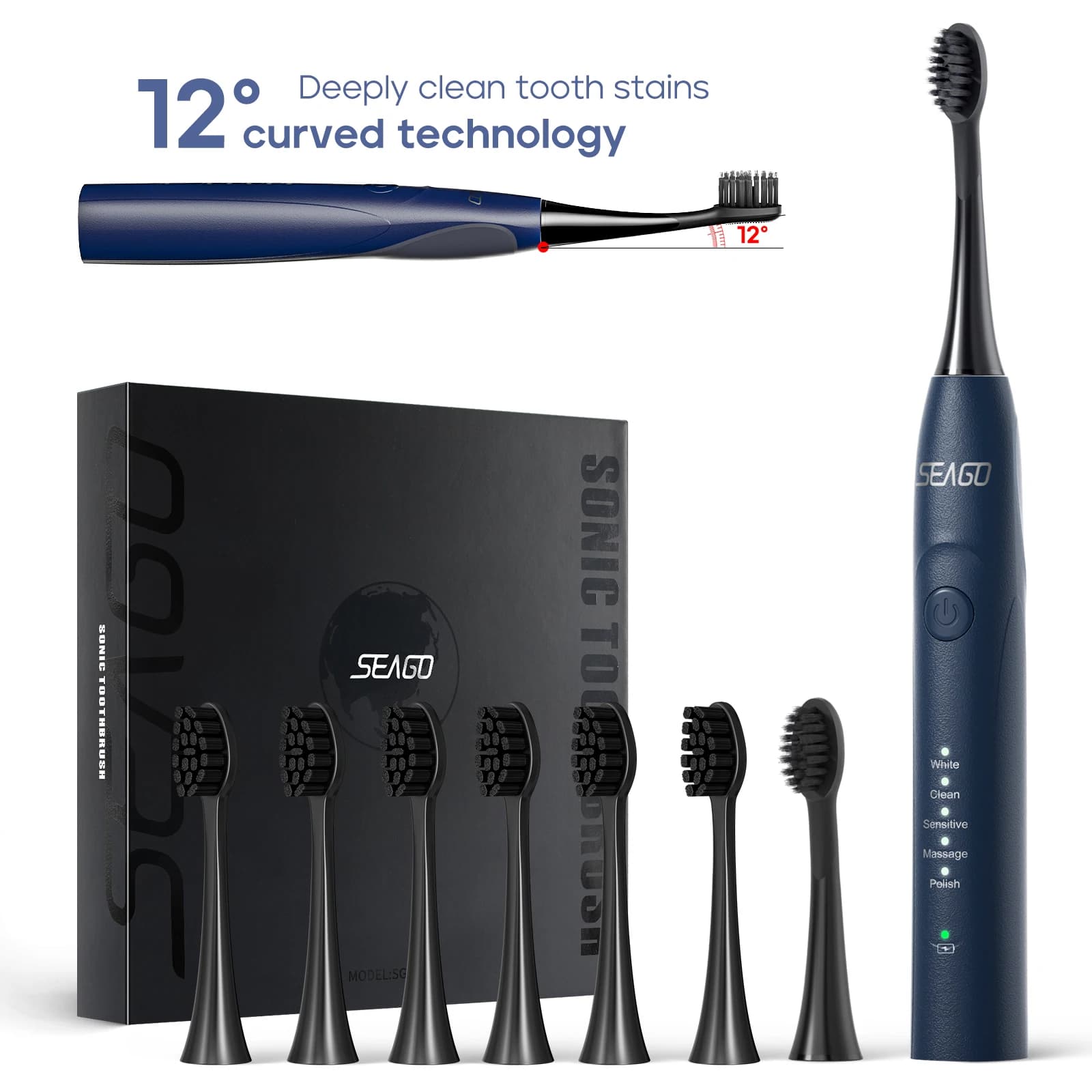 Double Motor Seago Electric Brush, Magnetic Nucleus, Intelligent Oral Care, Adult Timer, Waterproof, Model SG-540
