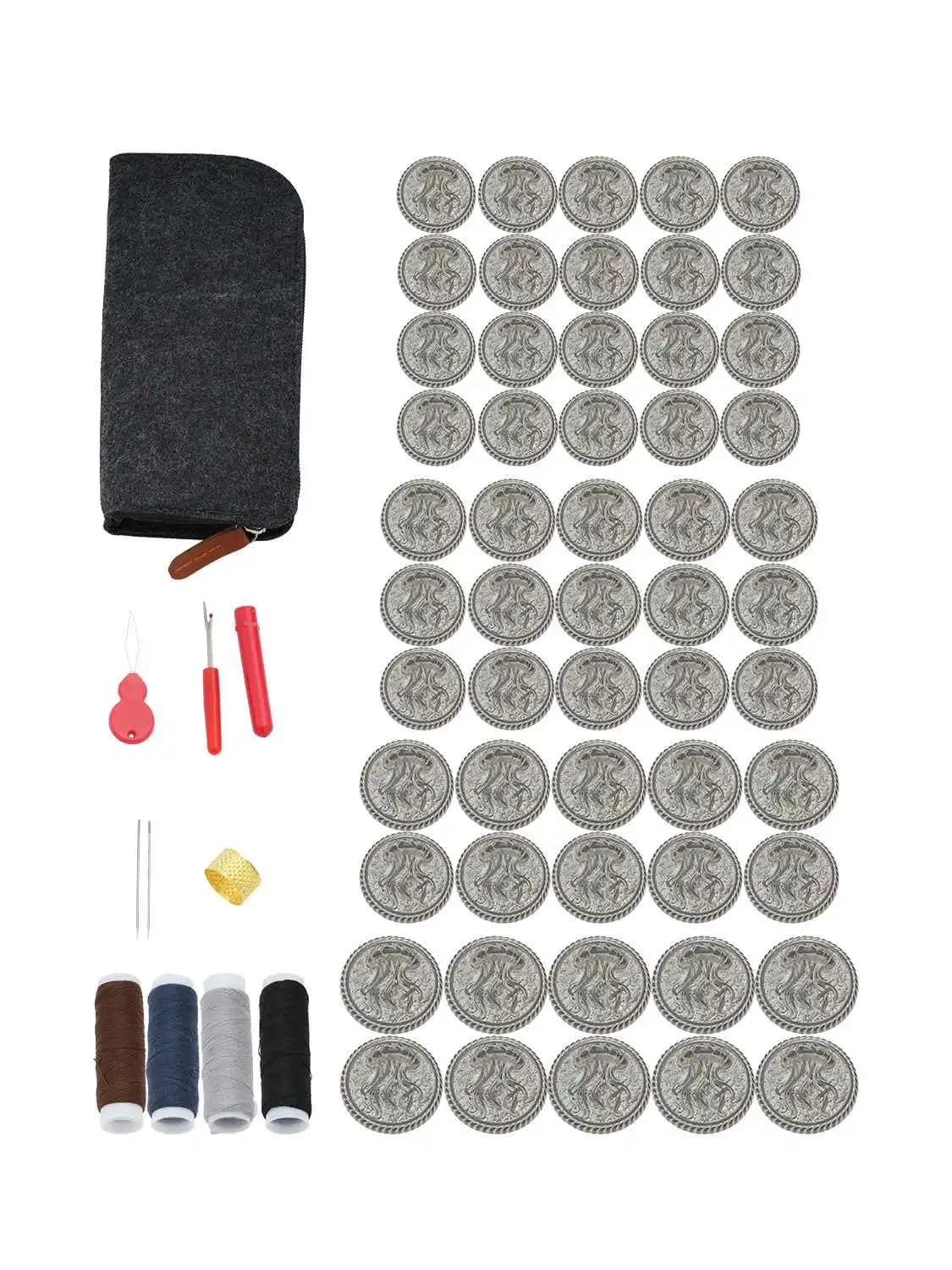 55 pz/lotto Vintage Grigio Medusa Modello Bottoni In Metallo, Tema Marino Kit di Riparazione Per Cucire 4 Formati per Cappotto Camicia Progetto di Cucito