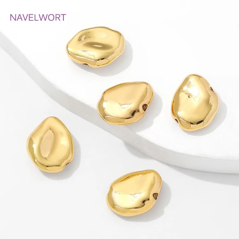 Brass spacer beads for jewelry creation, irregular flat beads separators plated in 18K gold, bracelet beads, DIY jewellery accessories