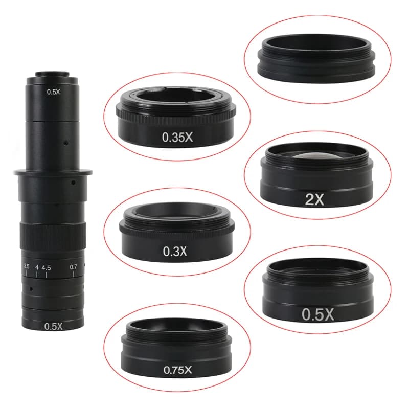 Obiettivo ausiliario in vetro Barlow da 42 mm 0,75X 0,5X 2,0X 0,35X 1X per videocamera microscopio monoculare 180X 300X obiettivo con attacco C