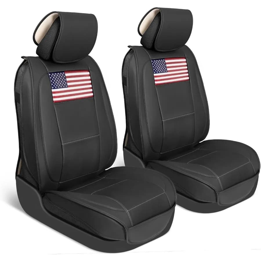 Coprisedili con bandiera patriottica americana per camion, auto e SUV, protezioni per sedili auto in pelle con design autentico della bandiera americana, durevoli