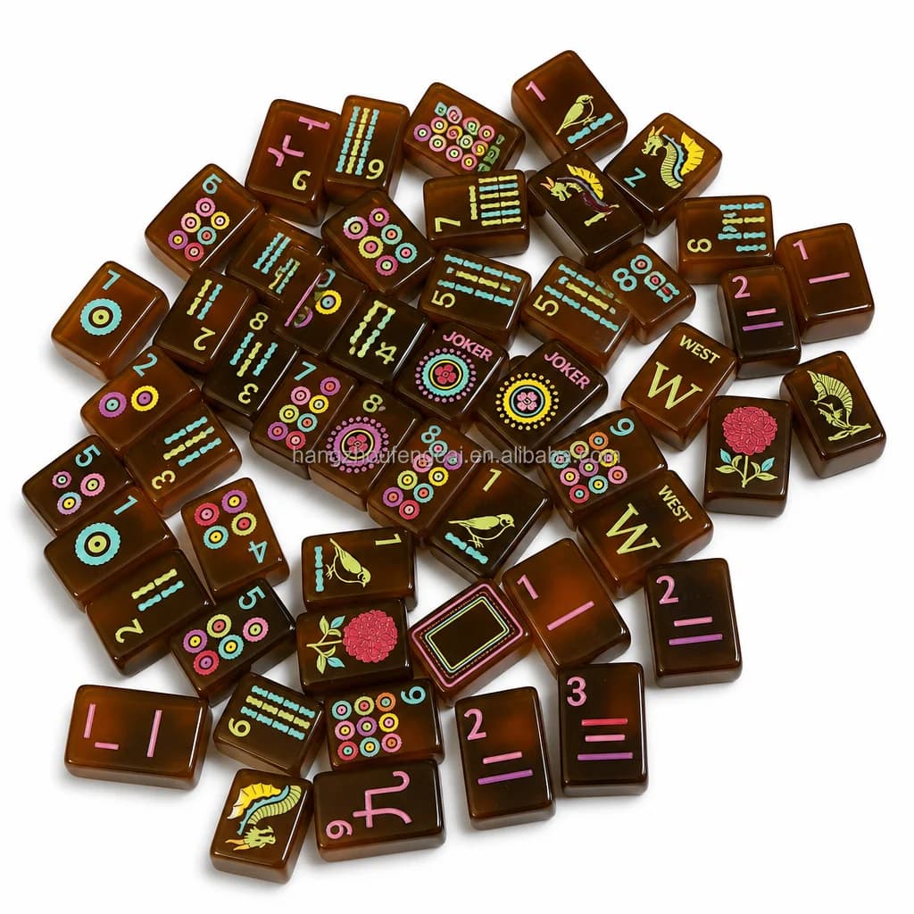 Tortoise Amber Luck Ladybug Engraved Acrylic American Mahjong Tiles Set Mat Racks Table Chess Game Gifts Entertainment
