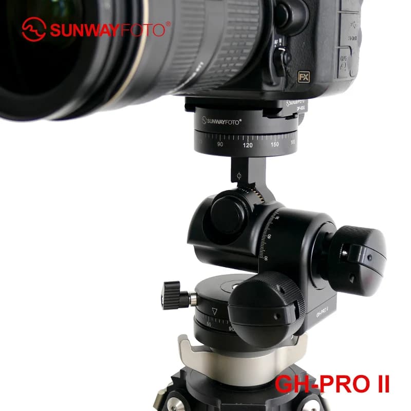 SUNWAYFOTO Testa con ingranaggio per treppiede a 3 vie per fotocamera DSLR con piastra Arca Swiss GH-PROII