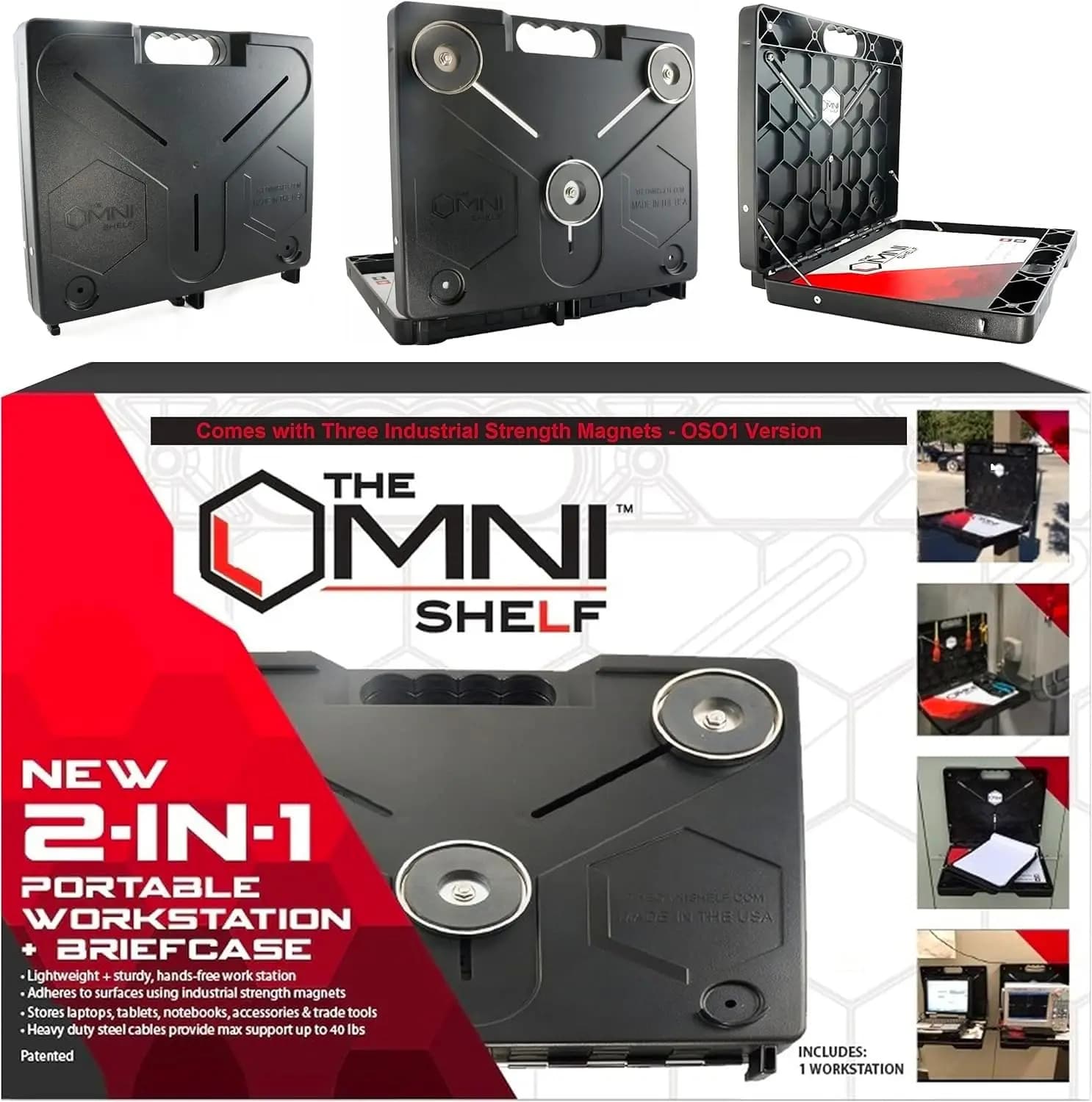 Stazione di Lavoro Portatile, Cassetta degli Attrezzi Magnetica e Supporto per Laptop, Capacità 22 kg, Mani Libere per HVAC, Camion, Pareti