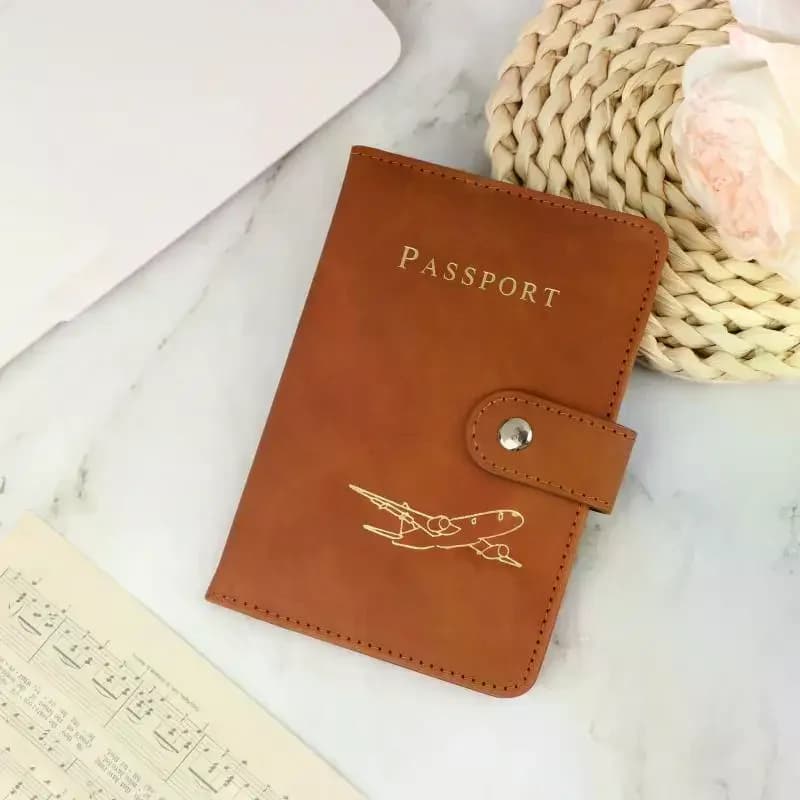 Airplane Embossed PU Leather Passport Cover: Snap Button Multi Card Slot Travel Holder Business Trip Vacation