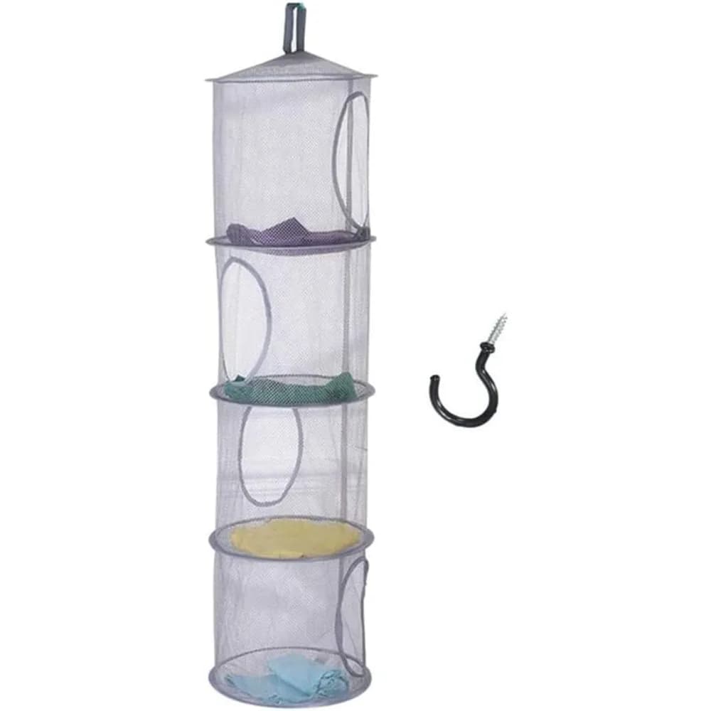 Stoccaggio a 4 livelli per animali di peluche, organizer portaoggetti, cestino portaoggetti sospeso in rete da 43,5 x 12 pollici con ganci da 2", cestino pieghevole per negozio