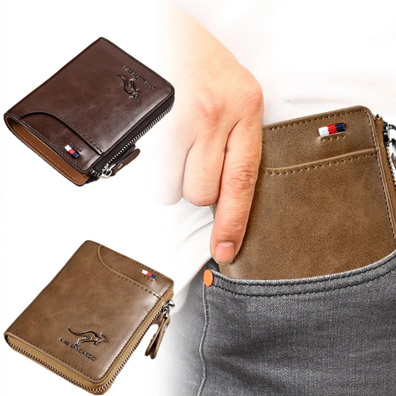 Portafoglio da Uomo in Pelle, Porta Carte di Credito con Cerniera, Portafogli di Lusso per Uomo con Protezione RFID, Carteira Masculina di Lusso