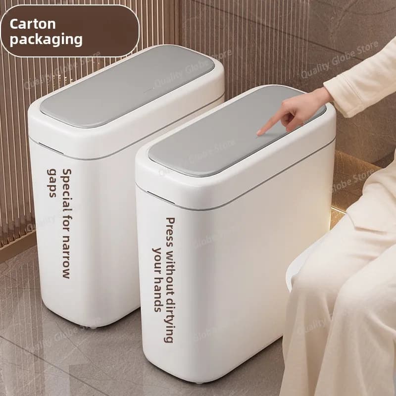 Cestino per rifiuti automatico con sensore intelligente stretto con coperchio Cestino per rifiuti da tavolo Cestino per rifiuti impermeabile per WC