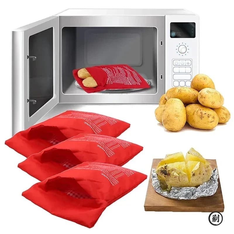 Sacchetto per Patate da Microonde Riutilizzabile, Cucinatore Rapido per Patate al Microonde, Sacchetto per Patate al Forno, Patate Perfette in 4 Minuti, Busta Rossa per Patate al Forno