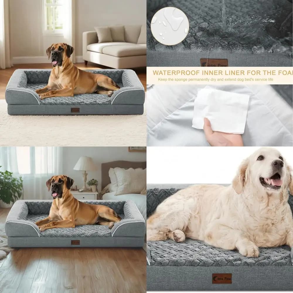 Letto per cani ortopedico impermeabile XL con memory foam, antiscivolo, copertura rimovibile, grigio, 42x30