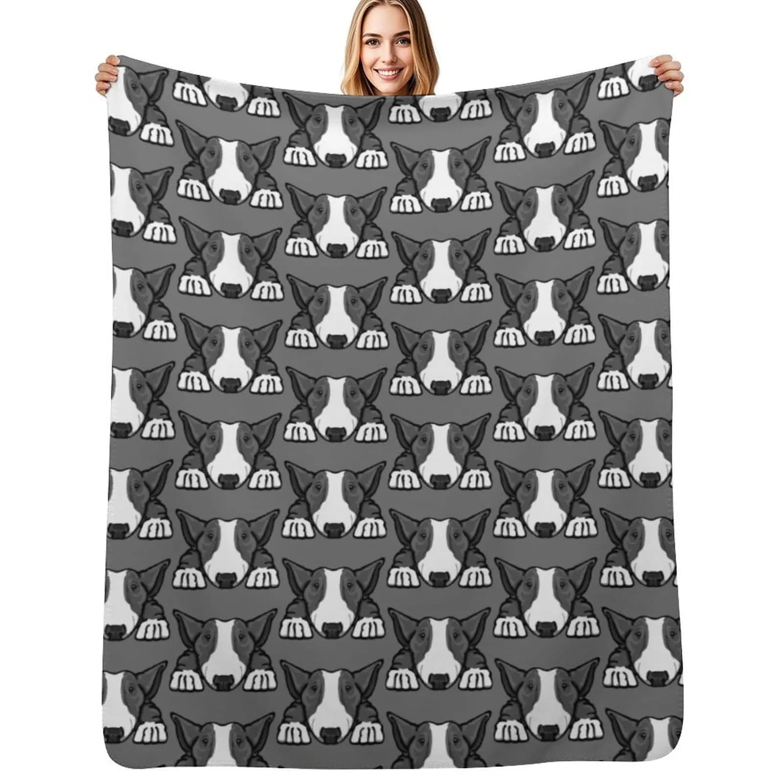 Grey & White Bullterrier Throw Blanket Thins Sleeping Bag Large for babies Hairy Decorative Sofas Blankets