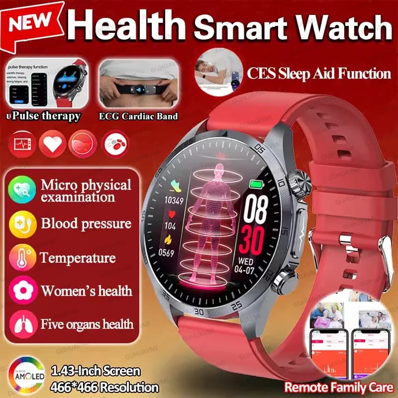 Nuovo Smartwatch 2026 ECG+PPG per Pressione Sanguigna e Salute, con Terapia Pulsata CES per Sonno, Acido Urico, Lipidi e Grasso Corporeo, Impermeabile