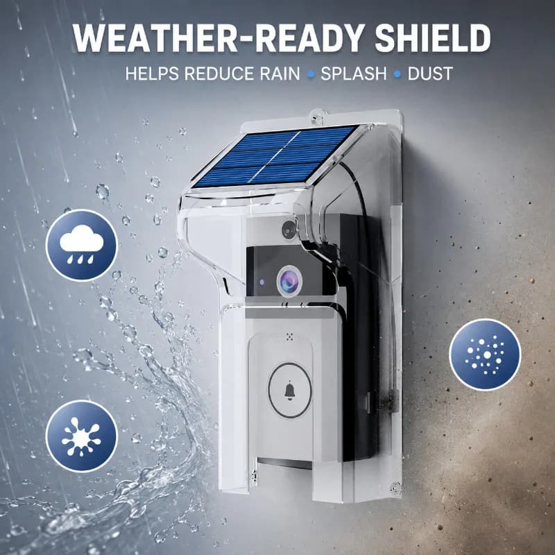 Clear Outdoor Weather Shield for Solar Video Doorbell, Rain‑Snow Resistant Protective Case