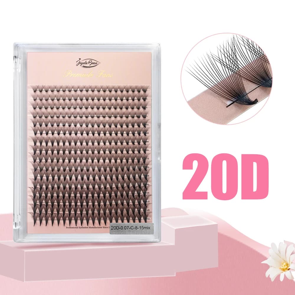 Extension lashes Goddess 320Fans 16Lines Premade Volume Fans 4D 5D 10D 16D 20D with pointed base and thin stem, in synthetic mink