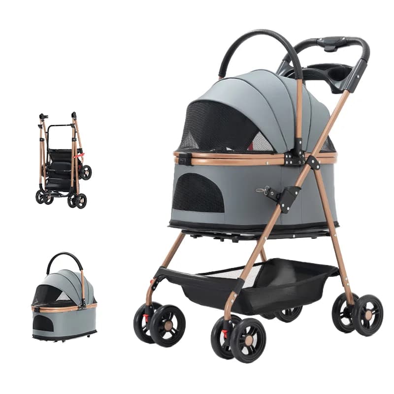 Pet Cat Dog Stroller Outdoor Travel Carrier Pet Car with Mesh Cover Cup Holder Detachable Foldable Trolleys Dog Stroller