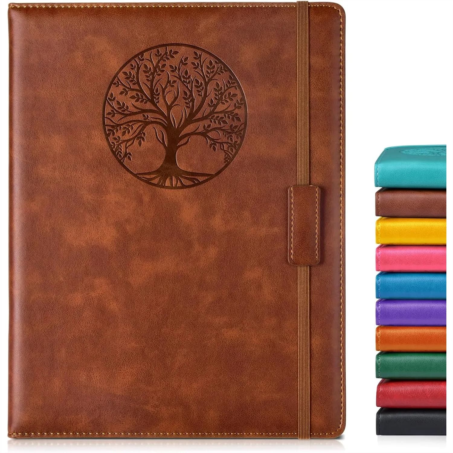 A4 Hardcover Leather Journal Notebook for Writing, 256 Pages Lined Paper, 8.6x11 inch, with Pen Loop and Elastic Closure