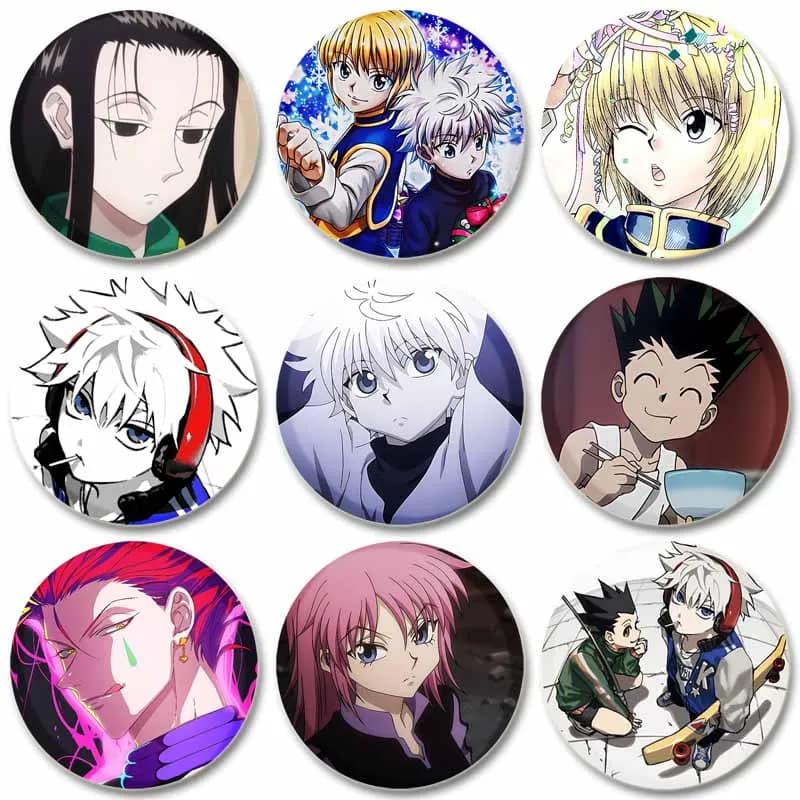 Anime Hunter X Hunter Spille Personaggi dei cartoni animati Zoldyck Killua/Kurapika/Freecss Gon Distintivi Pulsante Pin per la decorazione dello zaino