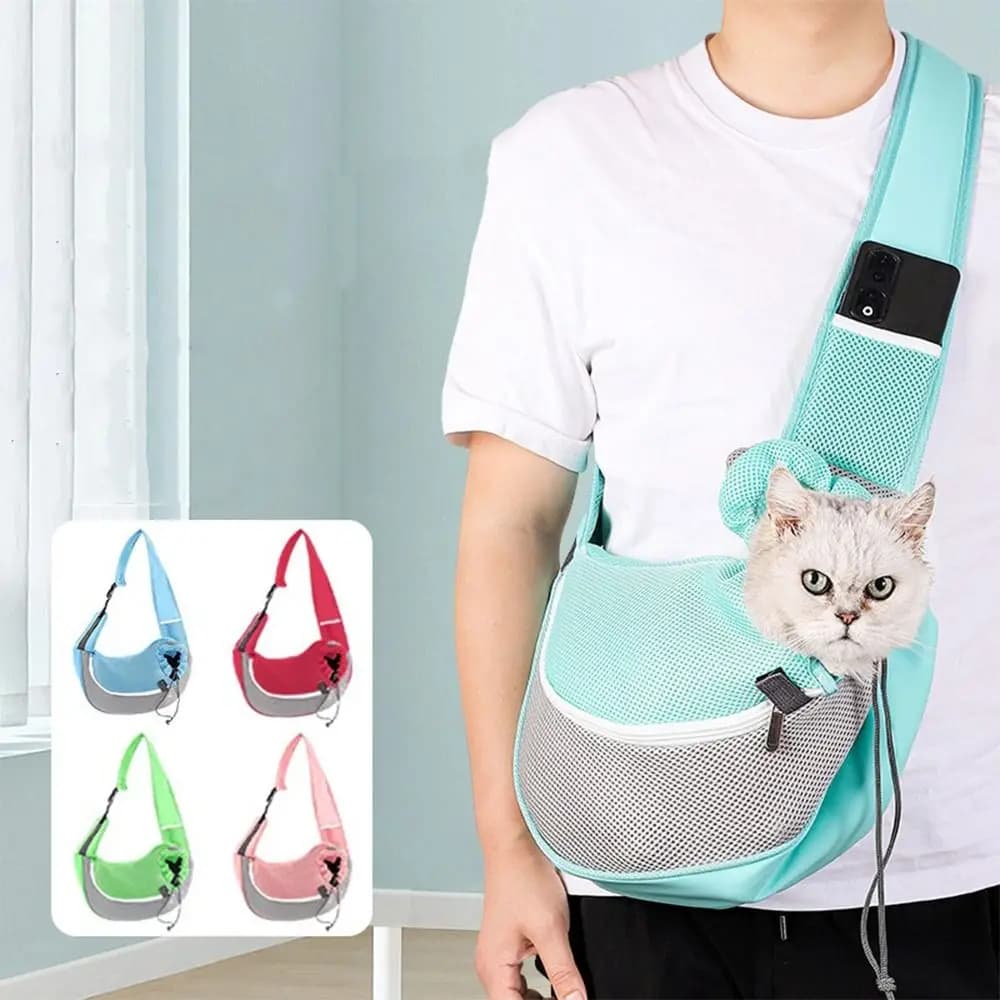 Pratico Zaino Traspirante per Animali Domestici, Design Ergonomico, Borsa a Tracolla in Rete per Viaggi, Tracolla Regolabile, Borsa da Trasporto per Esterni