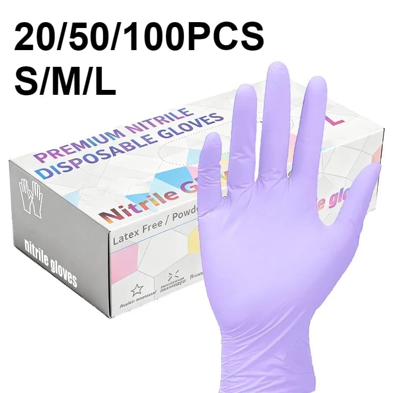 20/50/100PCS Guanti monouso in nitrile viola chiaro Guanti per la pulizia della casa Cucina Pittura FAI DA TE Tinture per capelli Unghie artistiche Bellezza