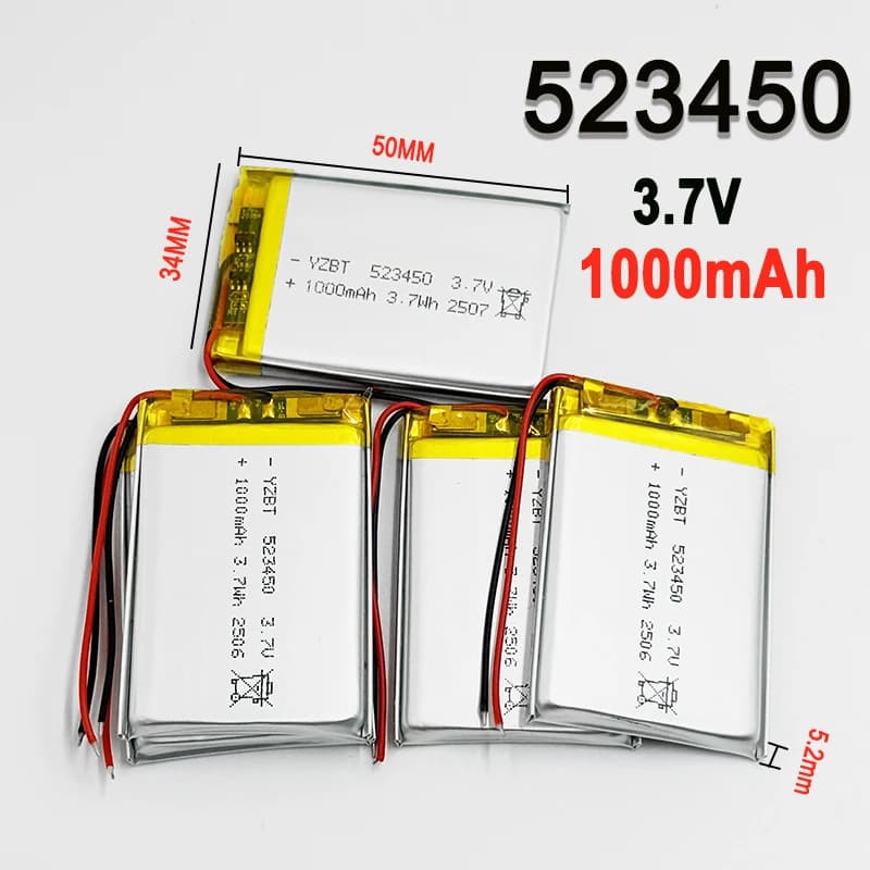 523450 1000mAh 3.7V 523450 Batteria ricaricabile ai polimeri di litio Batteria agli ioni di litio Sostituisci per altoparlante GPS Bluetooth 1-12 pezzi
