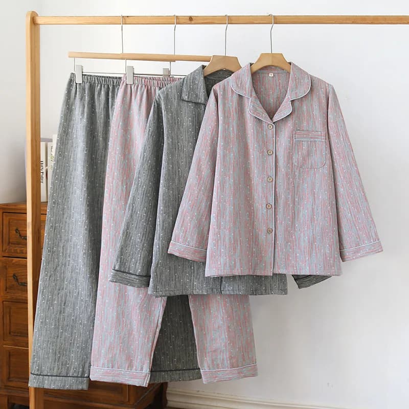 Striped Sleepwear Pure Cotton Women Pajamas Home Wear Nightie 2PCS Long Sleeve Pants Set New Spring Autumn Pajamas