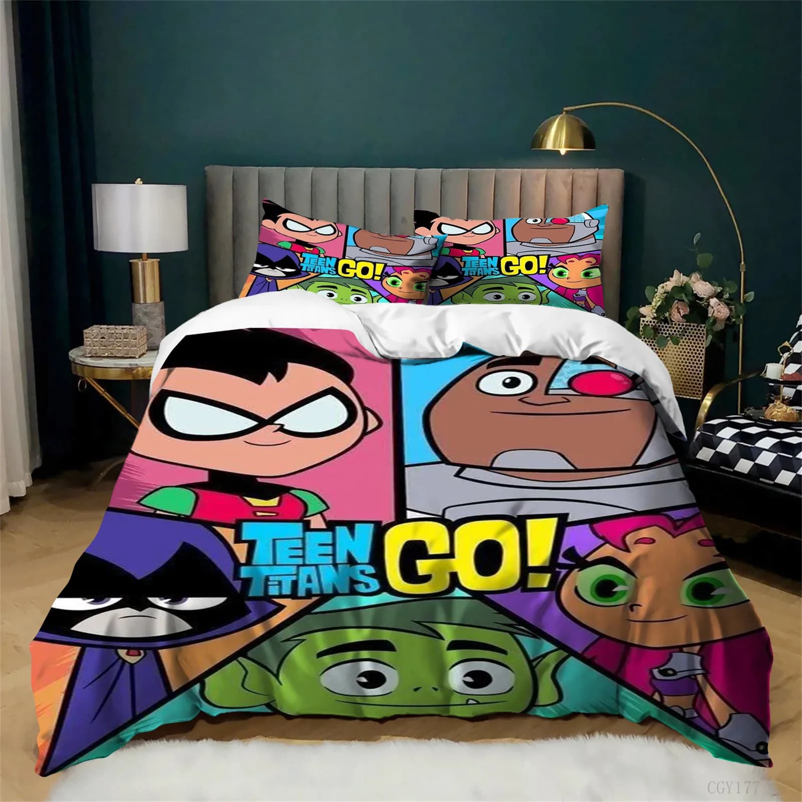 Set of 3-piece bed linen for all seasons Teen Titans Go, lightweight duvet cover set, comfortable duvet cover for single bed