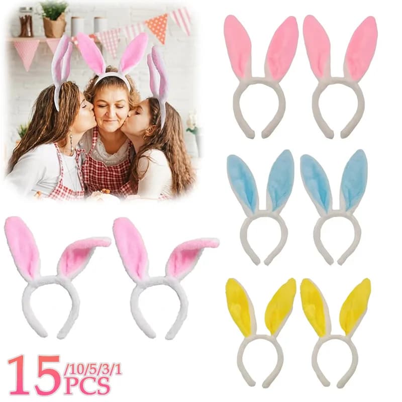 1-15PCS Rosa Orecchio di Coniglio Fasce Carino Peluche Orecchie Da Coniglio Hairband Pasqua Decorat Costume Del Partito Cosplay Cerchio Dei Capelli Accessori Per Capelli