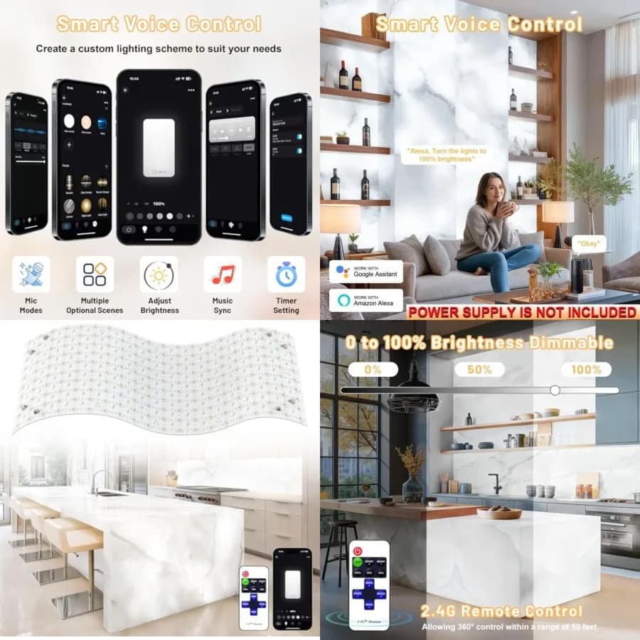 Pannello LED Flessibile Retroilluminato, 24V 36W 6000K Bianco, con Controllo Remoto Alexa e APP, Luce Dimmerabile 19.
