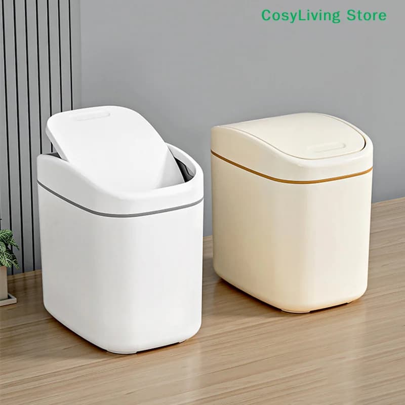 Cestino da Scrivania in Plastica con Coperchio Oscillante, Mini Pattumiera per Casa e Ufficio, Bidoni per Rifiuti Domestici