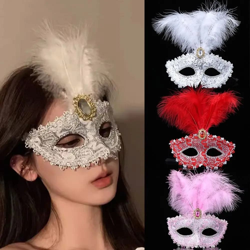 1Pcs Peacock Feathers Party Mask Lace Big Rhinestone Decoration Half Face Mask Plastic Masquerade Mask Christmas Halloween