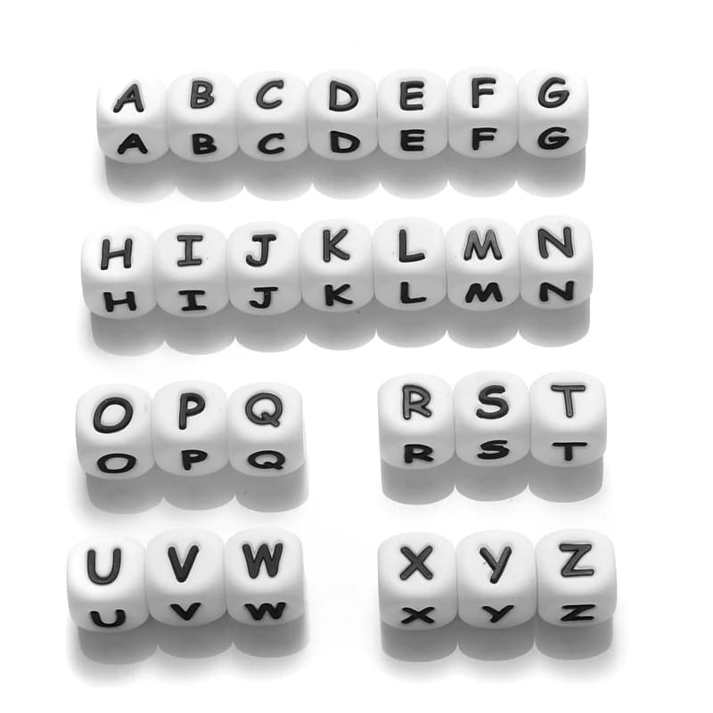 40 pz 12mm alfabeto commestibile lettera perline in Silicone Baby massaggiagengive Bead ciuccio catena per nome fare braccialetto collana fai da te