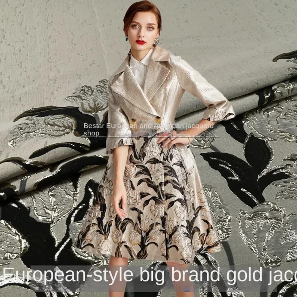 Jacquard Brocade Fabric Spring Autumn Three-dimensional Flower Pattern Yarn-dyed Trench Coat High-end Dress Cloth by the Meter