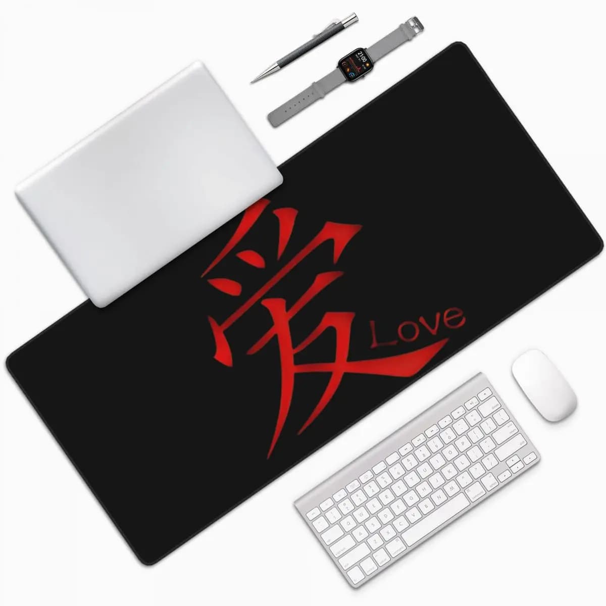 Tappetino per Mouse Grande con Caratteri Cinesi 'Love', Tappetino per Tastiera e Mouse, Accessori per PC Gaming e Ufficio
