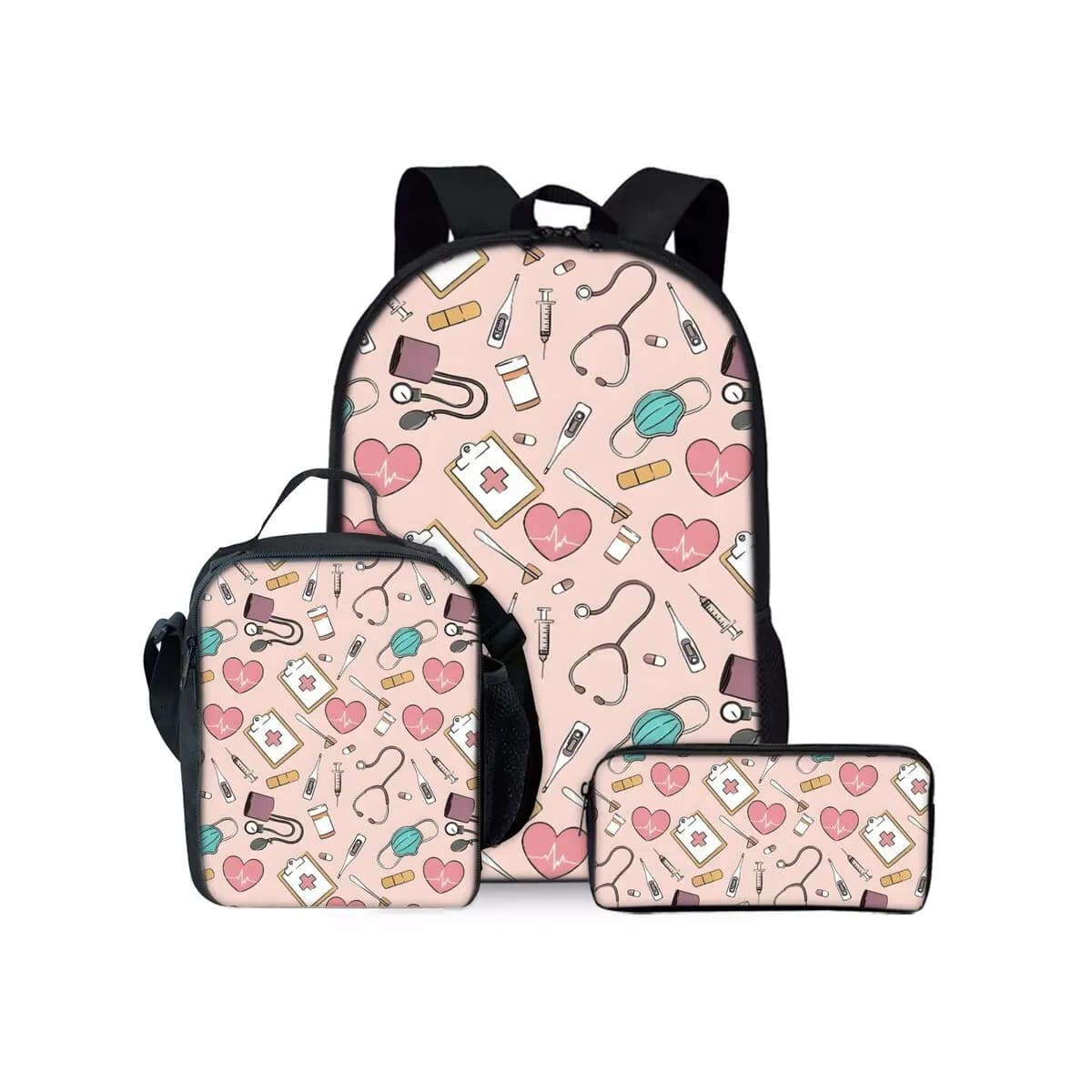Set di Tre Zaini con Stampa Medica per Ragazzi e Ragazze, Miglior Regalo, Borsa Scolastica 2D con Cartoni Animati per Bambini