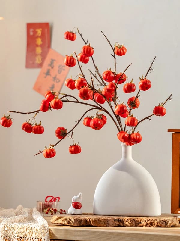 Nuovi Rami Decorativi Cinesi con Fiori Secchi e Frutta Artificiale per Decorazione Soggiorno e Sala da Pranzo, Ornamento per la Casa