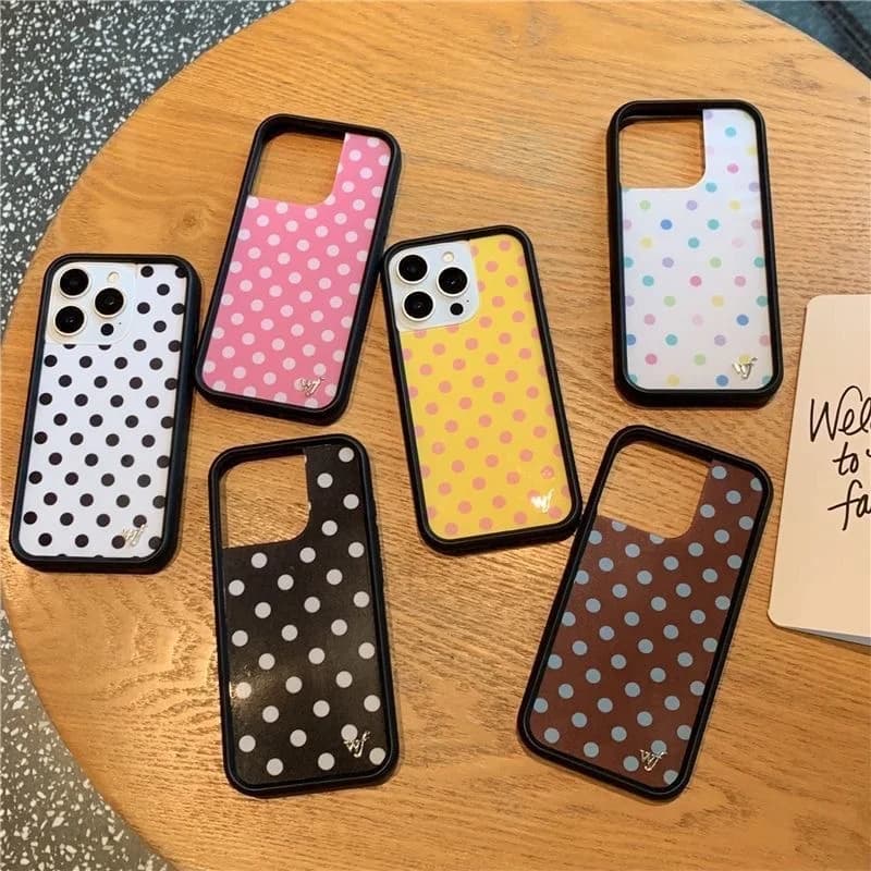 Custodia per telefono Wildflower 3D Rosa Nero bianco giallo Polka Dots per iPhone 13 12 14 15 16 17 Pro Max Plus pop Wave point Cover