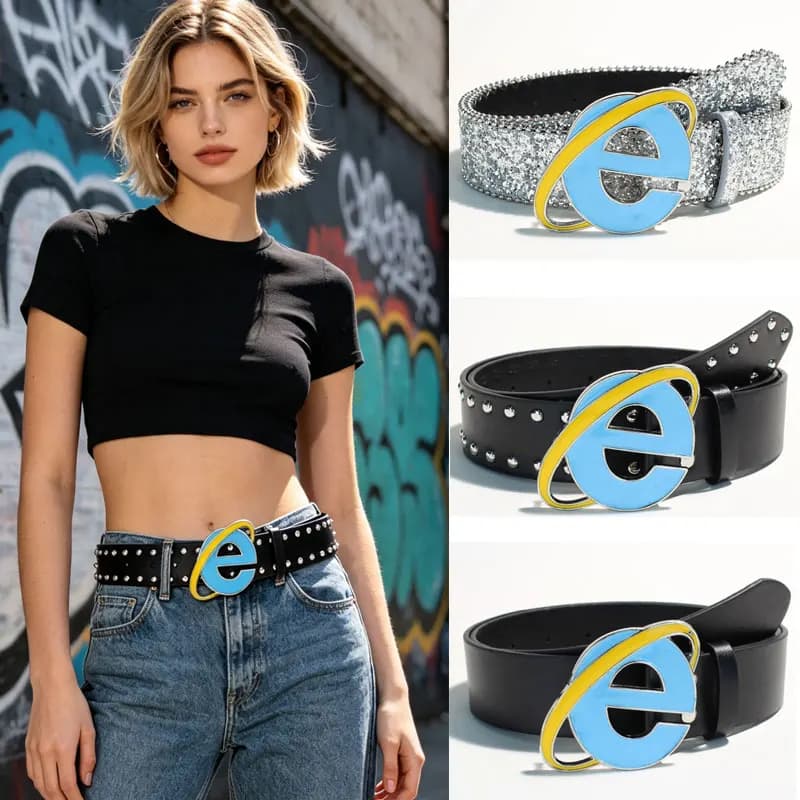 New Fashion Y2K Belt PU Leather Internet Smooth Buckle Retro 90s E-Girl E-Boy Streetwear Minimalist Daily Outfit Jeans Waistband