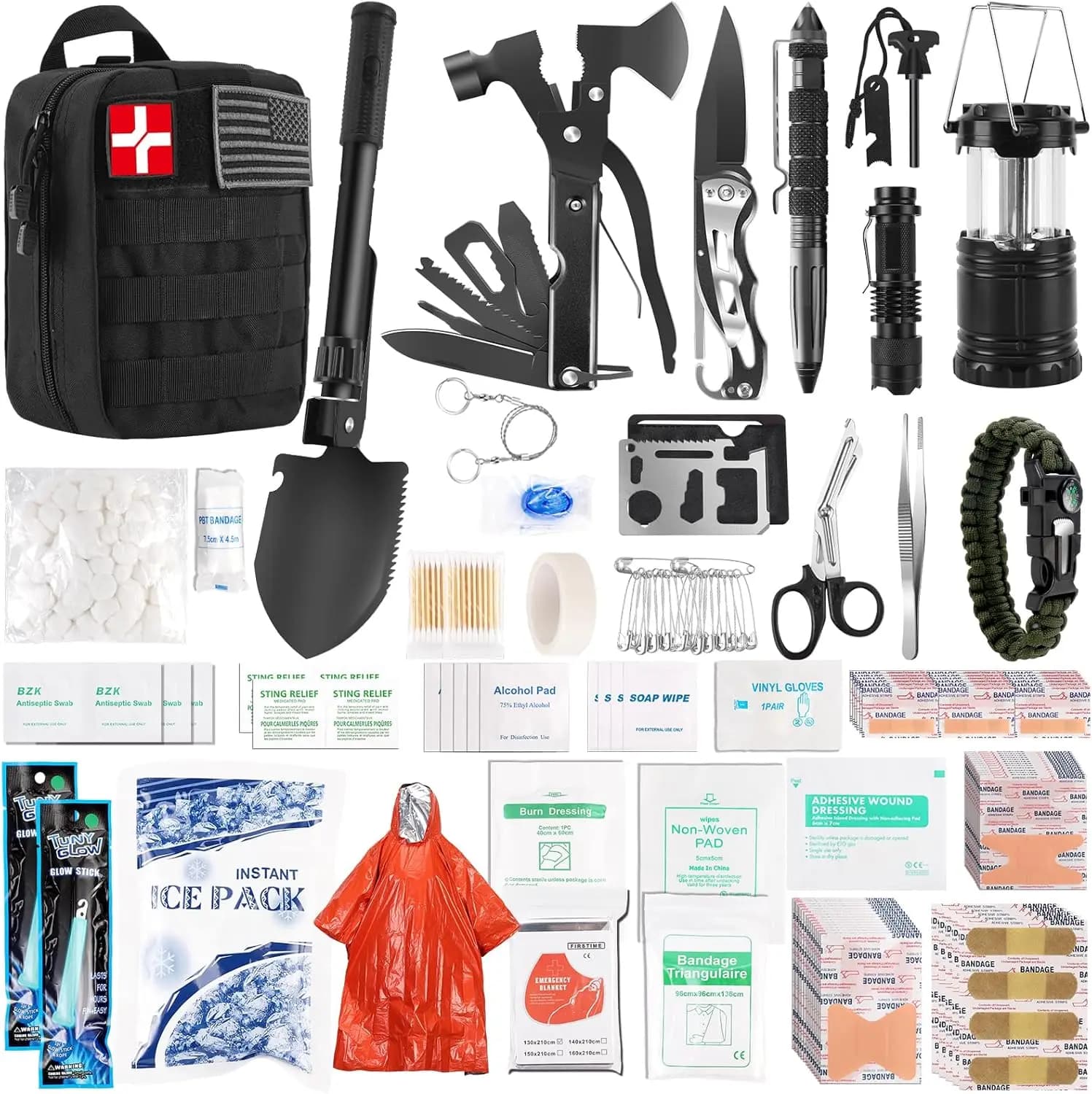 Kit di sopravvivenza d'emergenza da 318 pezzi con forniture di primo soccorso per campeggio, viaggi e preparazione alle catastrofi