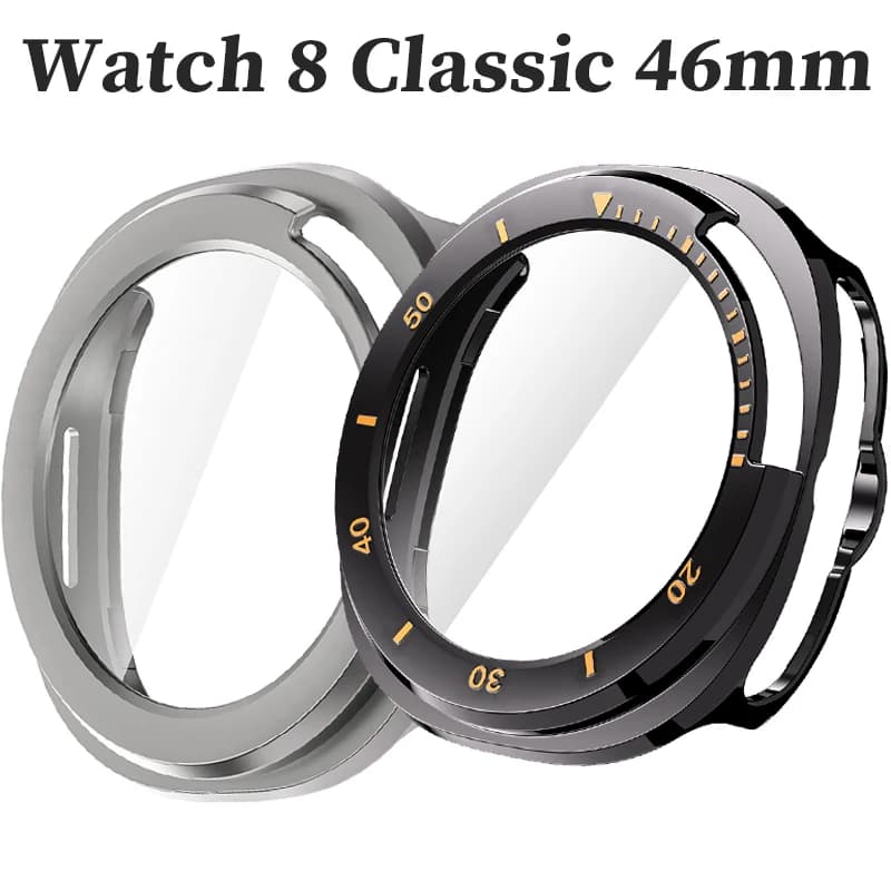 Case for Samsung Galaxy Watch 8 Classic 46mm, Accessories, Tempered Glass Screen Protector, Bumper for Watch 8 Classic 46mm, PC Cover
