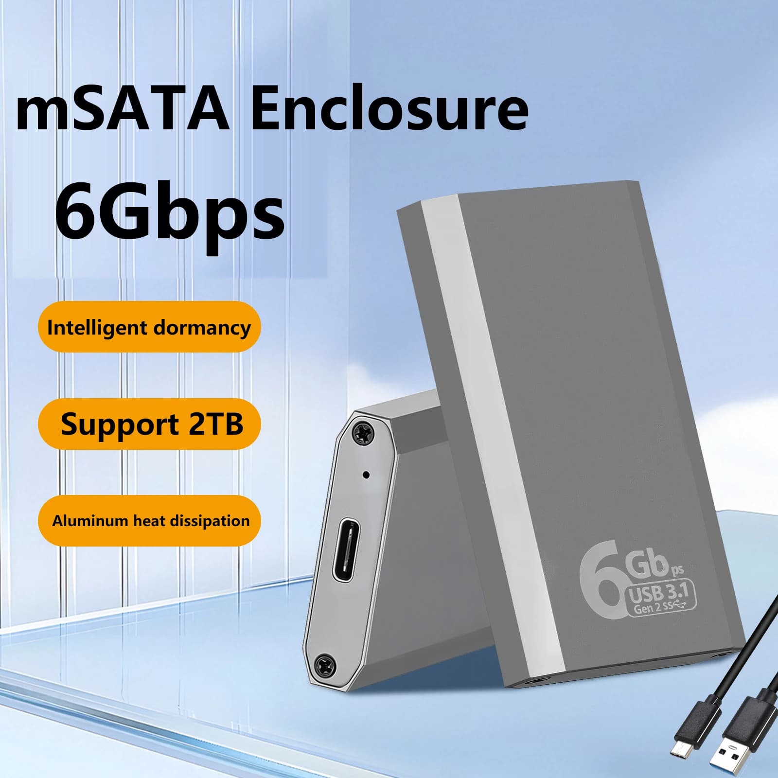 Custodia adattatore per custodia SSD da 10 Gbps da mSATA a USB 3.1 Gen2 con porta di tipo C per disco rigido interno a stato solido mSATA